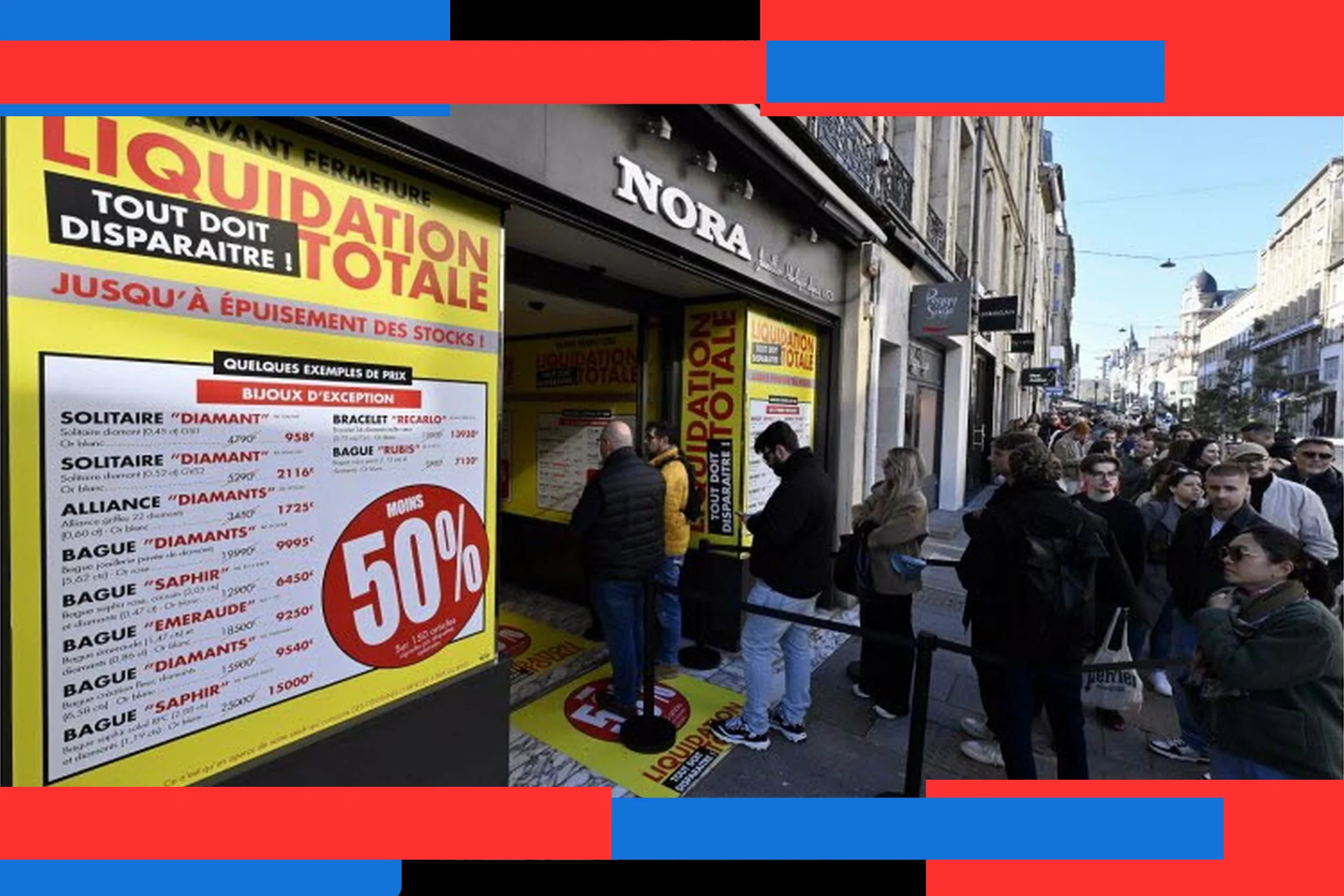 Une foule immense se presse dans la bijouterie de Nora avant sa fermeture définitive.